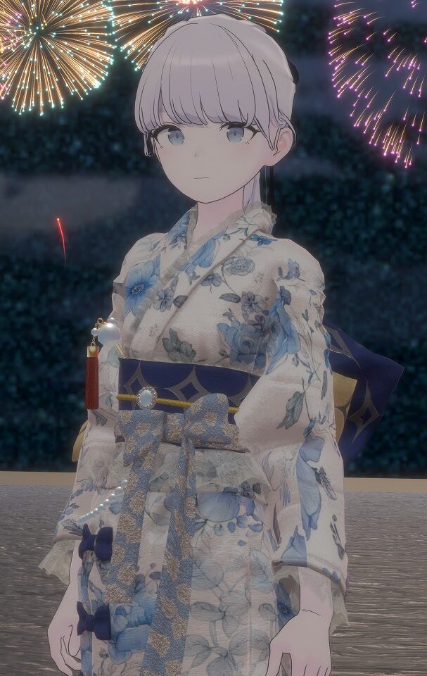 浴衣コーデ(白と青)