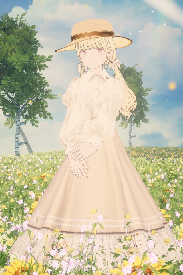 ふんわりドレスと麦わら帽子